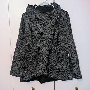 Fair Trade Wrap Jacket Sweater Top Black Grey Paisley Size Medium Pixie Hood